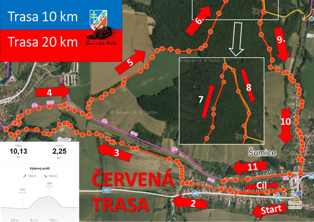 Trasa 10 a 20 km Šumický běh