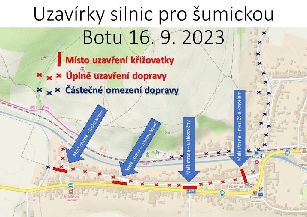 Z důvodu bezpečnosti běžců bude pro motoristy úplně uzavřena Malá strana v části od ZŠ po tělocvičnu od 10. do 18. hodiny, zbytek ulice od 13. do 17. hodiny. Dále zejména v ulicích Za drahou, Kút a Nivky prosíme o zvýšenou pozornost, mezi 13:30 a 16:30 zde bude zvýšený pohyb běžců i neběžců